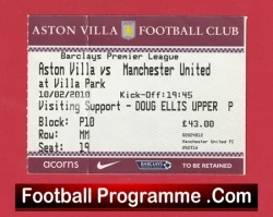 Aston Villa v Manchester United 2010 - Match Ticket - football memorabilia