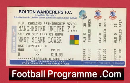 Bolton Wanderers v Manchester United 1997 - Match Ticket - Image 2