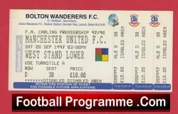 Bolton Wanderers v Manchester United 1997 - Match Ticket - football memorabilia