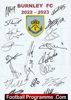 Burnley Football Club - Multi Autographed Signed Sheet 2022 - 2023 - football programme