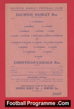 Dulwich Hamlet v Corinthian Casuals 1946 - Reserves Match - football programme