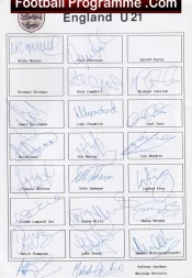 England Under 21 1999 – Multi Autographed Signed Sheet + Carragher