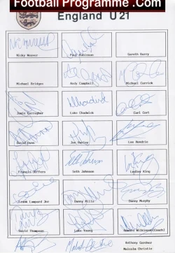 England Under 21 1999 - Multi Autographed Signed Sheet + Carragher - football programme