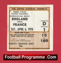 England v France 1974 – Schoolboys Football Ticket