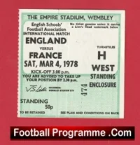 England v France 1978 – Schoolboys Football Ticket