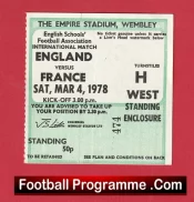 England v France 1978 – Schoolboys Football Ticket