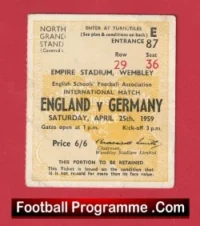 England v Germany 1959 – Schoolboys Football Ticket