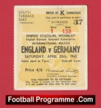 England v Germany 1962 – Schoolboys Football Ticket
