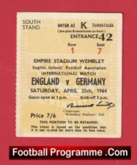 England v Germany 1964 – Schoolboys Football Ticket