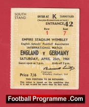 England v Germany 1964 – Schoolboys Football Ticket