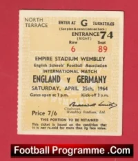 England v Germany 1964 – Schoolboys Football Ticket