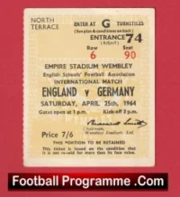 England v Germany 1964 – Schoolboys Football Ticket