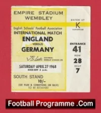 England v Germany 1968 – Schoolboys Football Ticket