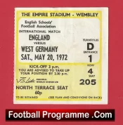 England v Germany 1972 – Schoolboys Football Ticket