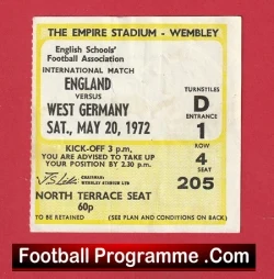 England v Germany 1972 - Schoolboys Football Ticket - football memorabilia