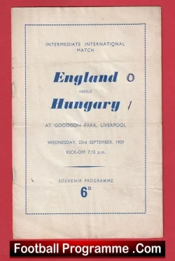 England v Hungary 1959 - Under 23 Everton + Bobby Charlton - football programme