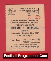 England v Romania 1957 – Under 23s Match Ticket
