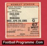 England v Rumania 1981 – Match Ticket