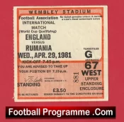 England v Rumania 1981 – Match Ticket