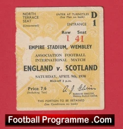 England v Scotland 1938 - Football Ticket Wembley 1930s - football memorabilia