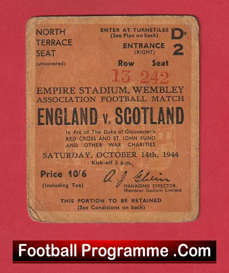 England v Scotland 1944 - Football Ticket Wembley 1940s - Image 2