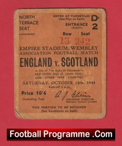England v Scotland 1944 - Football Ticket Wembley 1940s - football memorabilia