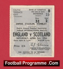 England v Scotland 1954 - Schoolboys Football Ticket - football memorabilia
