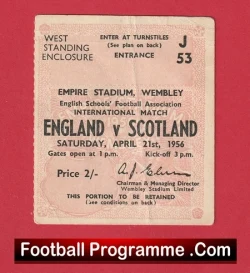 England v Scotland 1956 - Schoolboys Football Ticket - football memorabilia