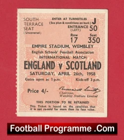 England v Scotland 1958 - Schoolboys Football Ticket - football memorabilia