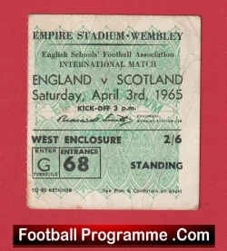 England v Scotland 1965 - Schoolboys Football Ticket - football memorabilia