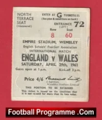 England v Wales 1961 – Schoolboys Football Ticket
