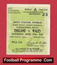England v Wales 1963 – Schoolboys Football Ticket