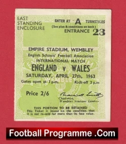 England v Wales 1963 - Schoolboys Football Ticket - football memorabilia