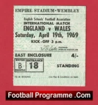 England v Wales 1969 – Schoolboys Football Ticket
