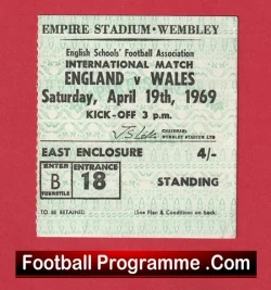 England v Wales 1969 - Schoolboys Football Ticket - football memorabilia