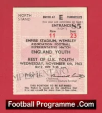 England Youth v Rest Of The UK 1963 – Match Ticket Wembley