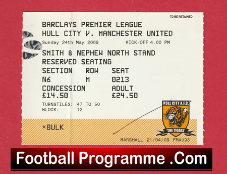 Hull City v Manchester United 2009 - Football Match Ticket - Image 2