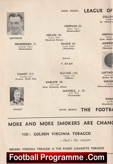 Ireland Football League v English League 1954 - Dalymount Park Irish - Image 3