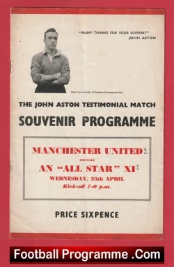 John Aston Testimonial Benefit Match Manchester United 1956 - Man Utd - football programme