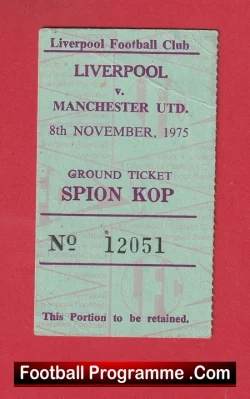 Liverpool v Manchester United 1975 - Football Ticket Kop End - football memorabilia