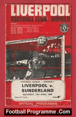 Liverpool v Sunderland 1968 - football programme
