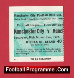 Manchester City v Manchester United 1972 - Football Match Ticket - football memorabilia