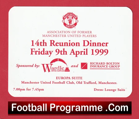 Manchester United 14th Reunion Dinner Old Trafford Ticket 1999 - Image 2