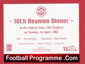 Manchester United 16th Reunion Dinner Old Trafford Ticket 2001