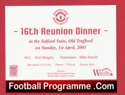 Manchester United 16th Reunion Dinner Old Trafford Ticket 2001 - football memorabilia