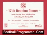 Manchester United 17th Reunion Dinner Old Trafford Ticket 2002