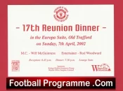 Manchester United 17th Reunion Dinner Old Trafford Ticket 2002