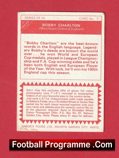 Manchester United Bobby Charlton Autograph Signed Football Card Man Utd 1960s - Image 3