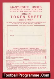 Manchester United Official Man Utd Token Sheet 1973 – 1974