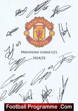 Manchester United Under 21 Multi Signed Autographed Sheet Man Utd 2024 2025 - football programme
